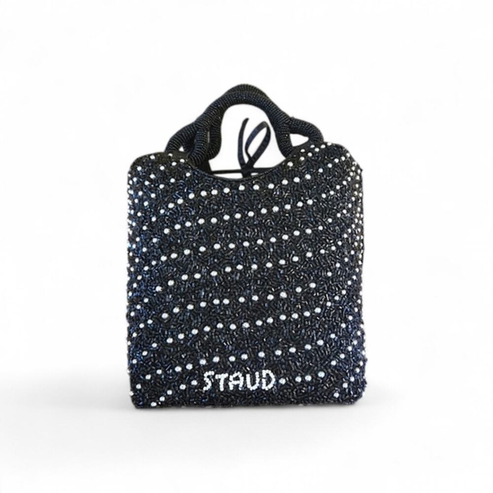 Staud Women's Handbag Cote Bag Black Silver Beading Cosmic Wave Design Sparkly